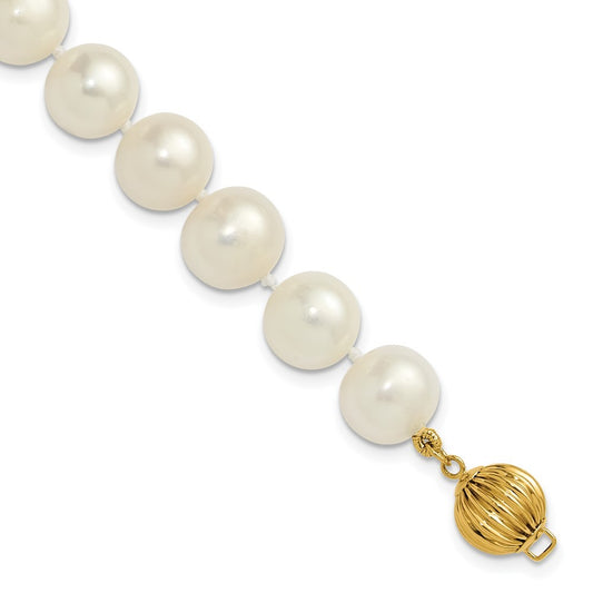 14k Yellow Gold  9-10mm Near-Round White Freshwater Cultured Pearl 7.5" Bracelet