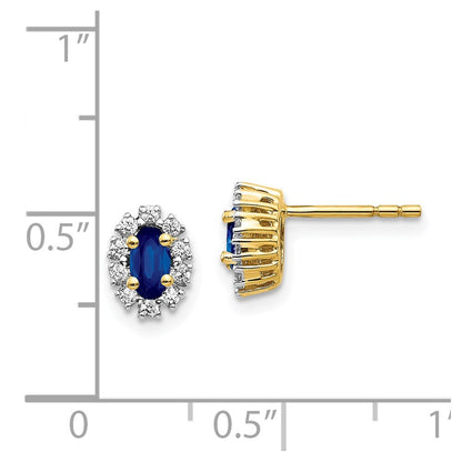 14k Yellow Gold Diamond and Sapphire Oval Halo Stud Earrings