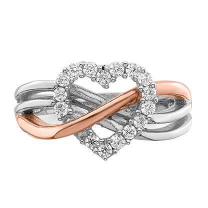 Sterling Silver and Vermeil Polished Cubic Zirconia Heart Ring Size 8