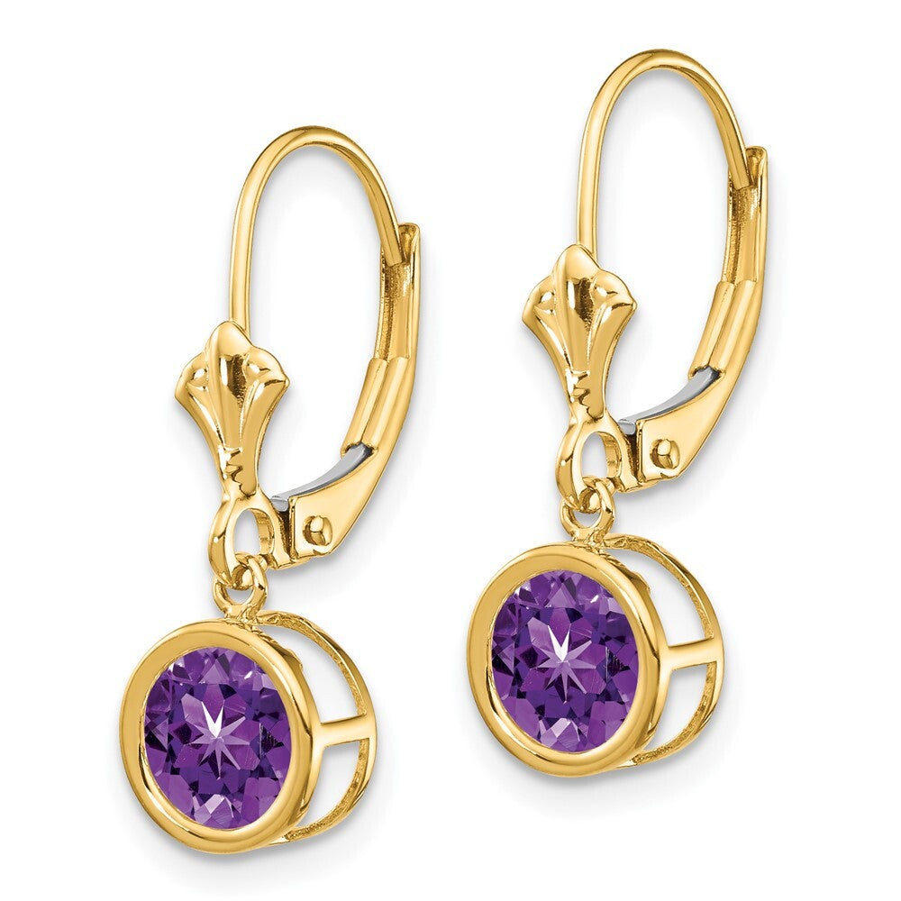 14k Yellow Gold 6mm Amethyst Leverback Earrings Gift for Women