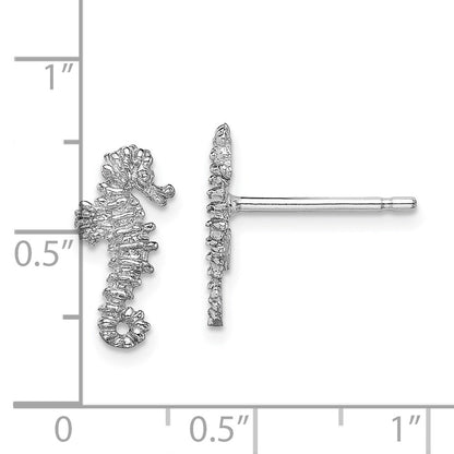 14K White Gold Mini Seahorse Stud Earrings Gift for Women