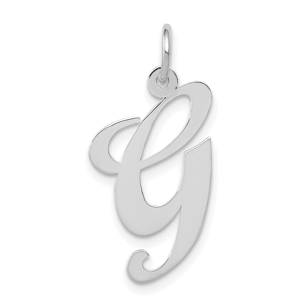14k White Gold Large Fancy Script Letter G Initial Charm Pendant for Women