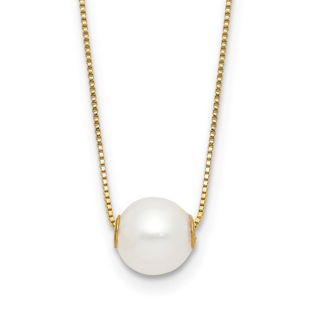 14k Yellow Gold 7-8mm White Round Freshwater Cultured Pearl 18 inch Necklace