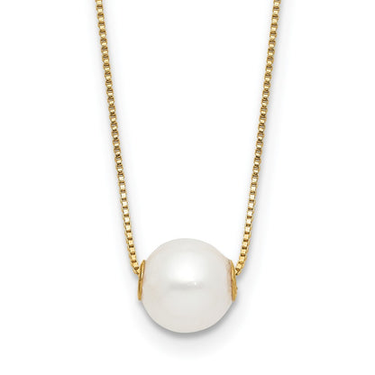 14k Yellow Gold 7-8mm White Round Freshwater Cultured Pearl 18 inch Necklace
