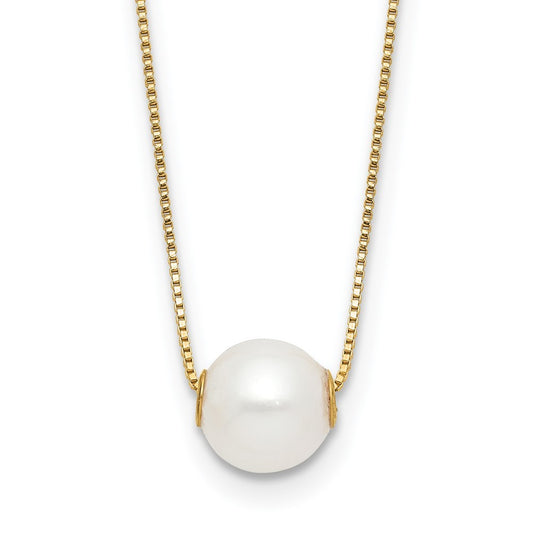 14k Yellow Gold 7-8mm White Round Freshwater Cultured Pearl 18 inch Necklace