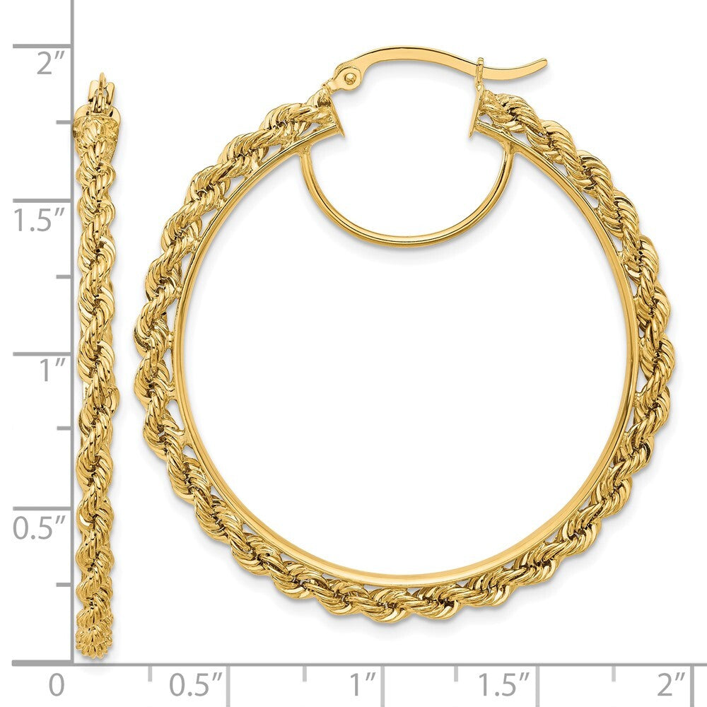14k Yellow Gold Polished and D/C Rope 2.95mm Hoop Earrings