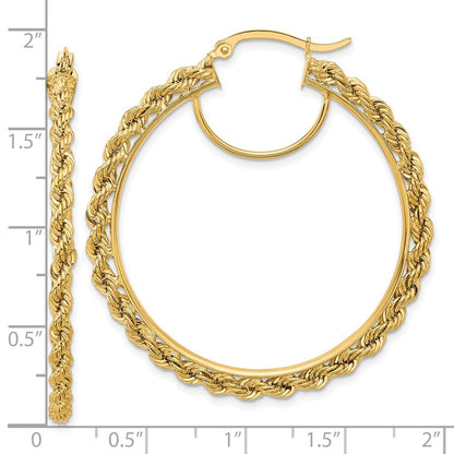 14k Yellow Gold Polished and D/C Rope 2.95mm Hoop Earrings