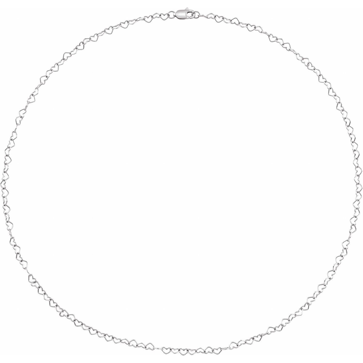 14k White Gold 3.2 mm Heart 16" Chain Necklace Fine Gift for Women