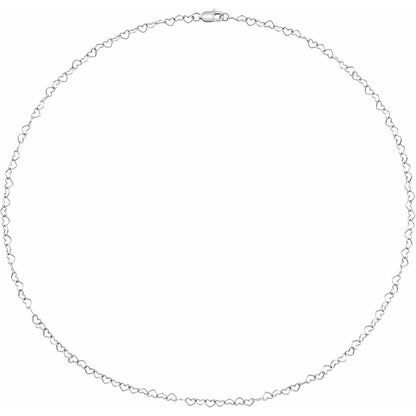 14k White Gold 3.2 mm Heart 16" Chain Necklace Fine Gift for Women