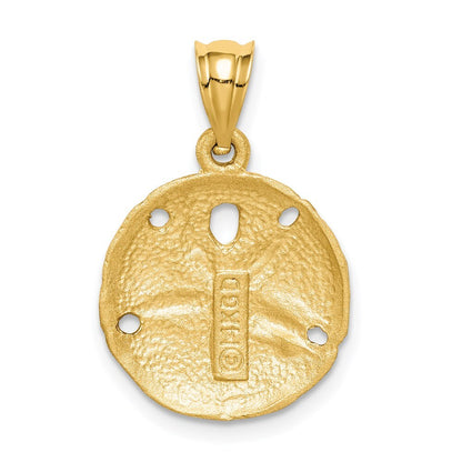 14k Yellow Gold Brushed Diamond-Cut Sand Dollar Pendant for Women