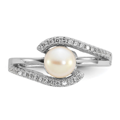 Sterling Silver Rhodium-plated CZ Freshwater Cultured Pearl Ring Size 7