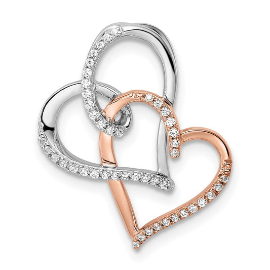 14k Two-Tone Gold White and Rose Double Heart Diamond Chain Slide