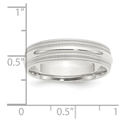 Sterling Silver Rhodium 6mm Comfort Fit Double Milgrain Size 10 Band