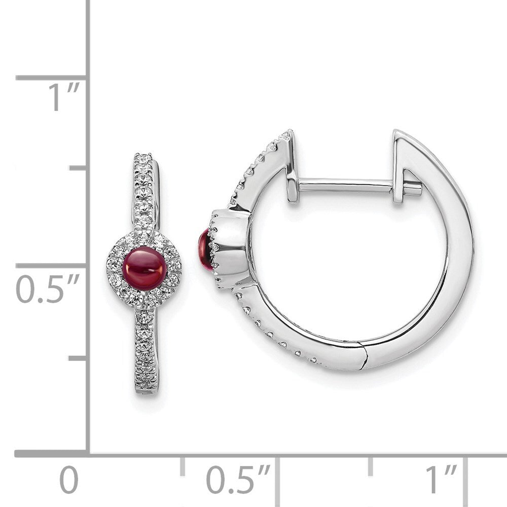14k White Gold Diamond and Cabochon Garnet Hoop Earrings