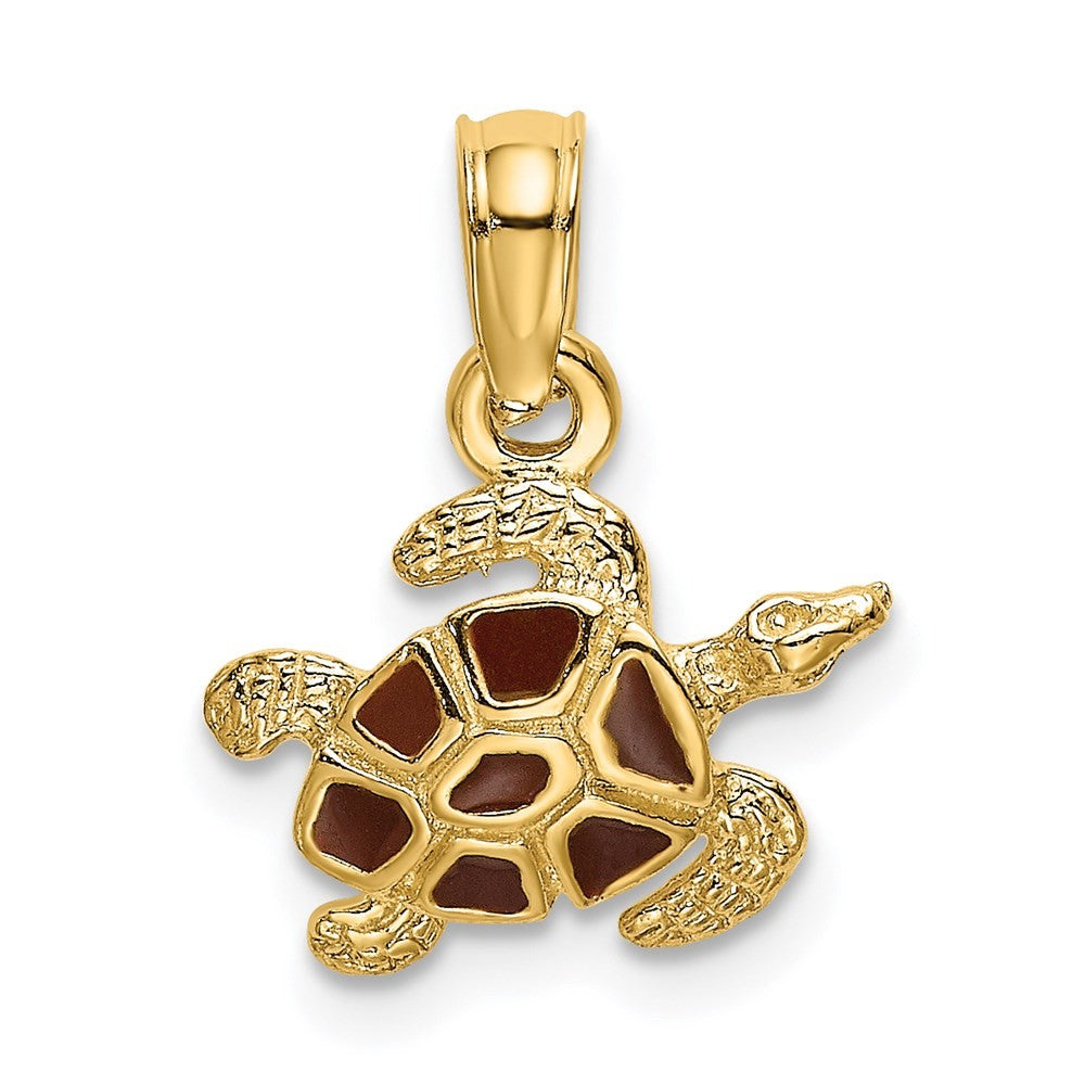 14k Yellow Gold Textured and Enameled Sea Turtle Charm