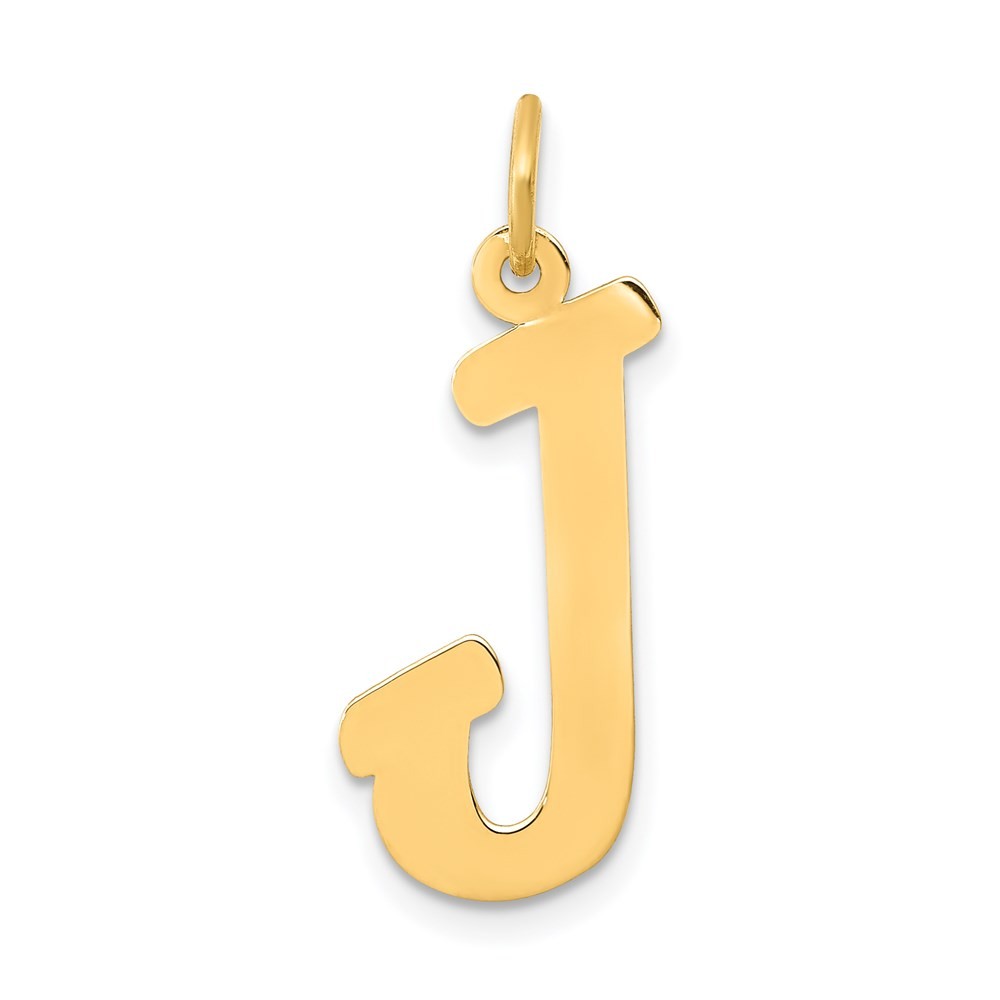 14k Yellow Gold Small Script Letter J Initial Charm Pendant