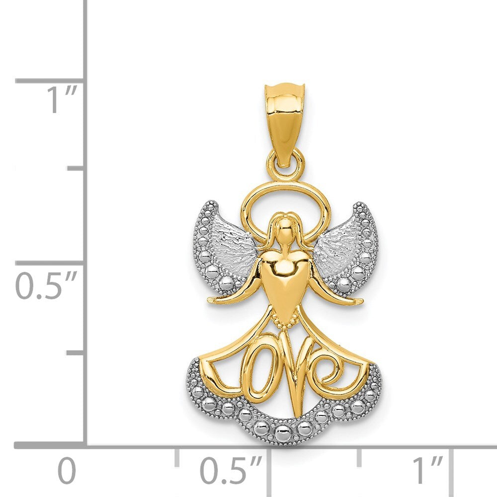 14k Yellow Gold Rhodium LOVE Angel Pendant for Women