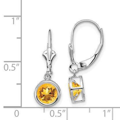 14k White Gold 6mm Citrine Dangle Earrings Leverback Gift for Women