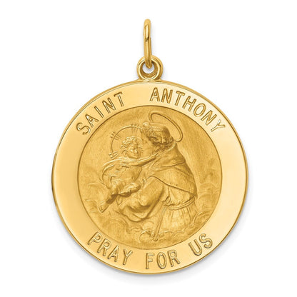 14k Yellow Gold Solid Polished Satin Large Round St. Anthony Medal