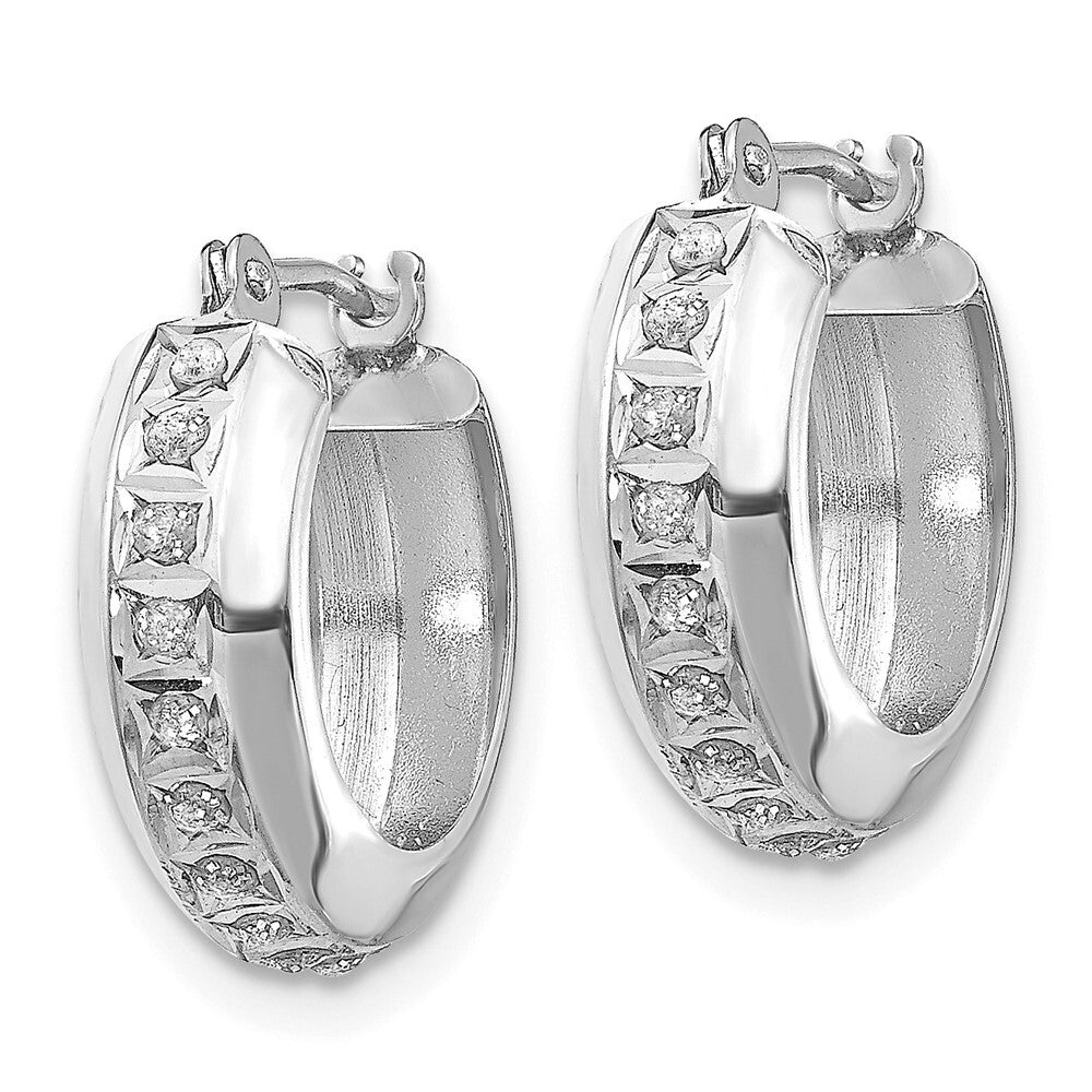 14k White Gold Diamond Fascination Round Hinged Hoop Earrings Gift for Women