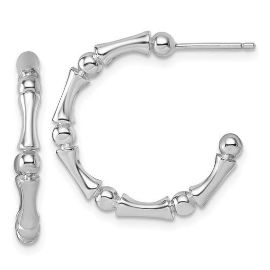 Sterling Silver Rhodium-plated Polished Patterned 3mm x 23mm C-Hoop Earrings