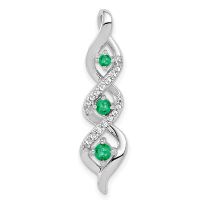 14k White Gold 3-stone Twisted Diamond and Emerald Chain Slide Pendant for Women