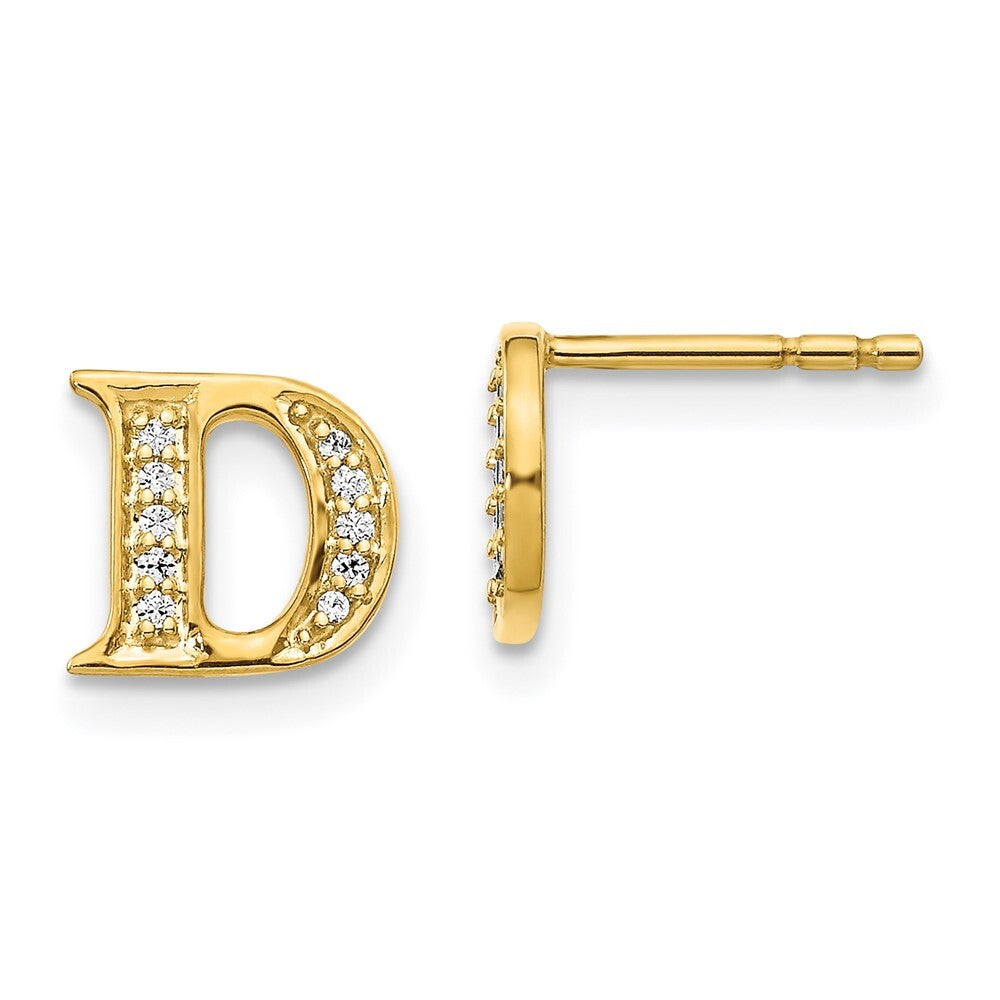 14k Yellow Gold Diamond Initial D Stud Earrings Gift for Women
