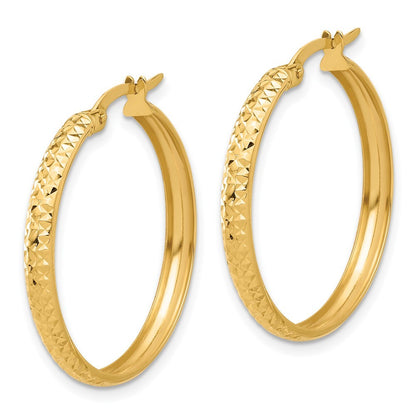 14k Yellow Gold Polished and Diamond-cut Hoop Earrings