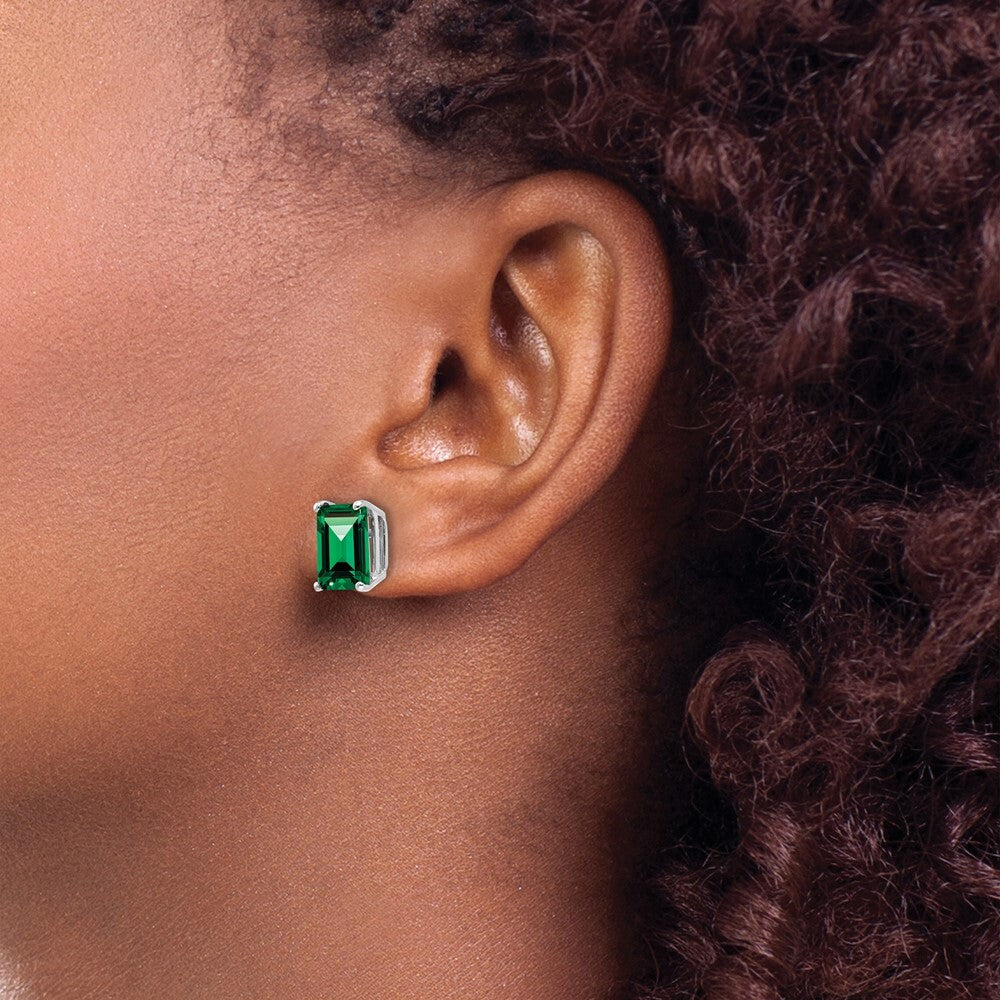 14k White Gold 9x7mm Emerald Cut Mount St. Helens Stud Earrings Gift for Women