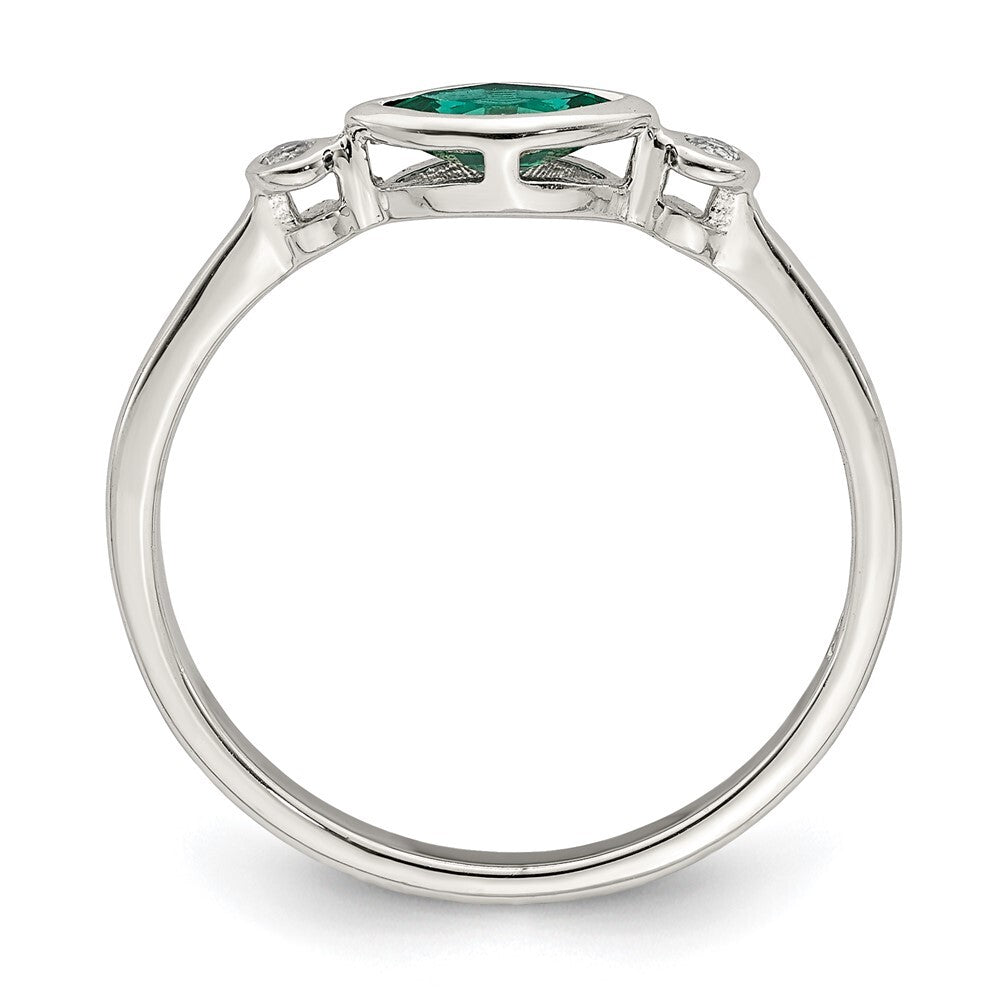 Sterling Silver Rhod-platd Polished Created Emerald/White Topaz Ring Size 6