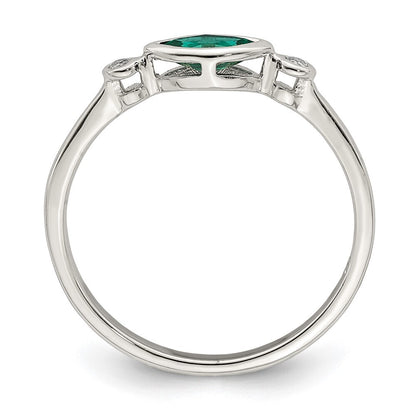 Sterling Silver Rhod-platd Polished Created Emerald/White Topaz Ring Size 6
