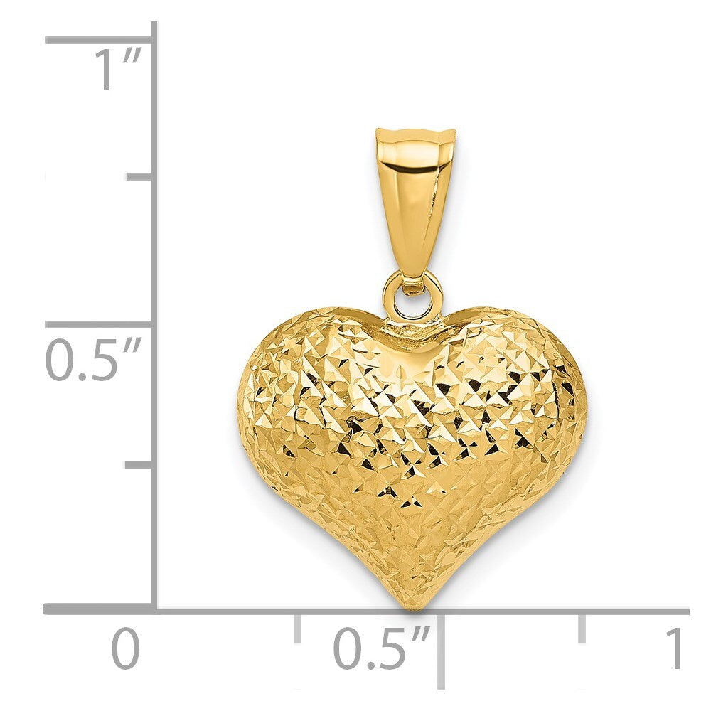 14k Yellow Gold Polished and Textured 3-D Heart Pendant for Women