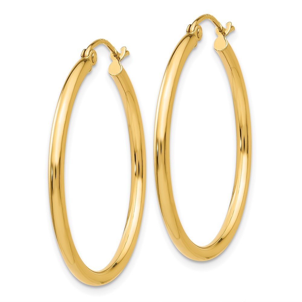 14k Yellow Gold Polished 2x30mm Lightweight Tube Hoop Earrings