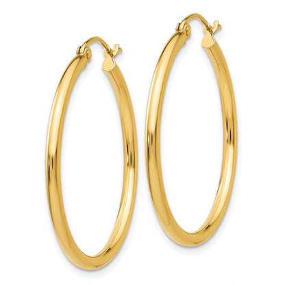 14k Yellow Gold Polished 2x30mm Lightweight Tube Hoop Earrings