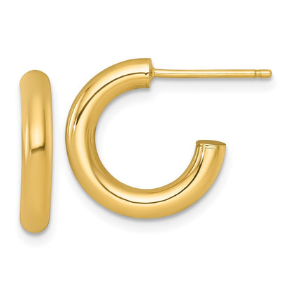 14k Yellow Gold Polished 3.0 x 16mm Tube C-Hoop Earrings Gift for Women