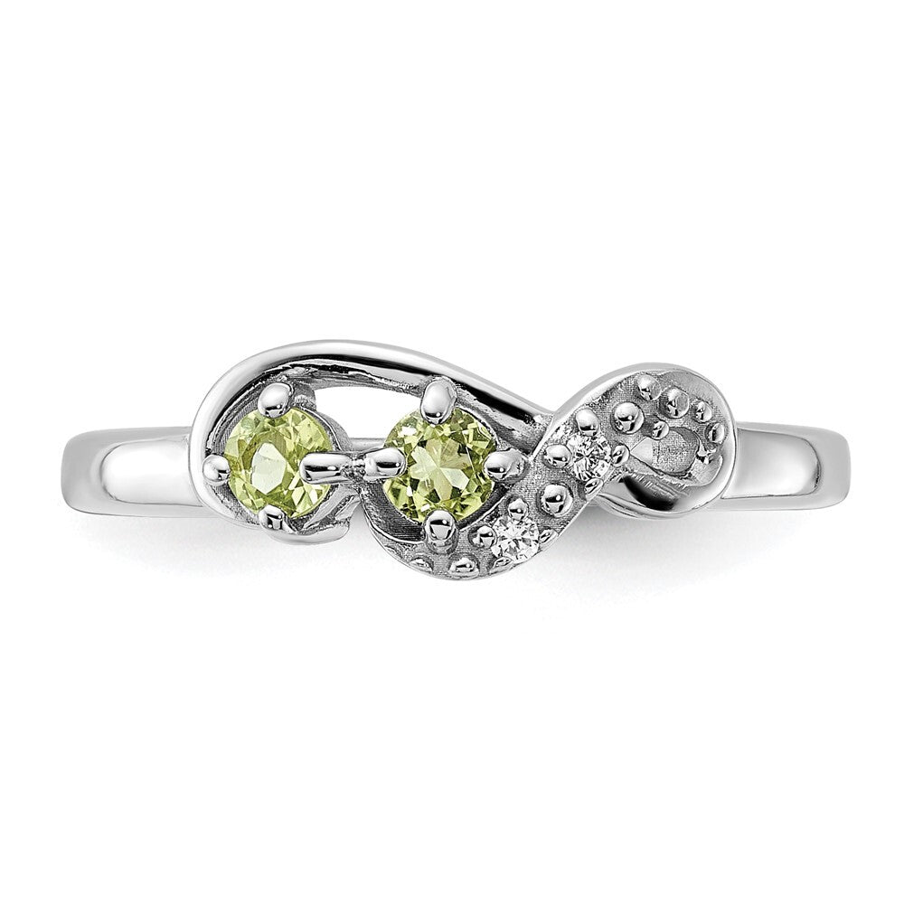 Sterling Silver Rhodium-plated Peridot and CZ Swirl Ring Size 6