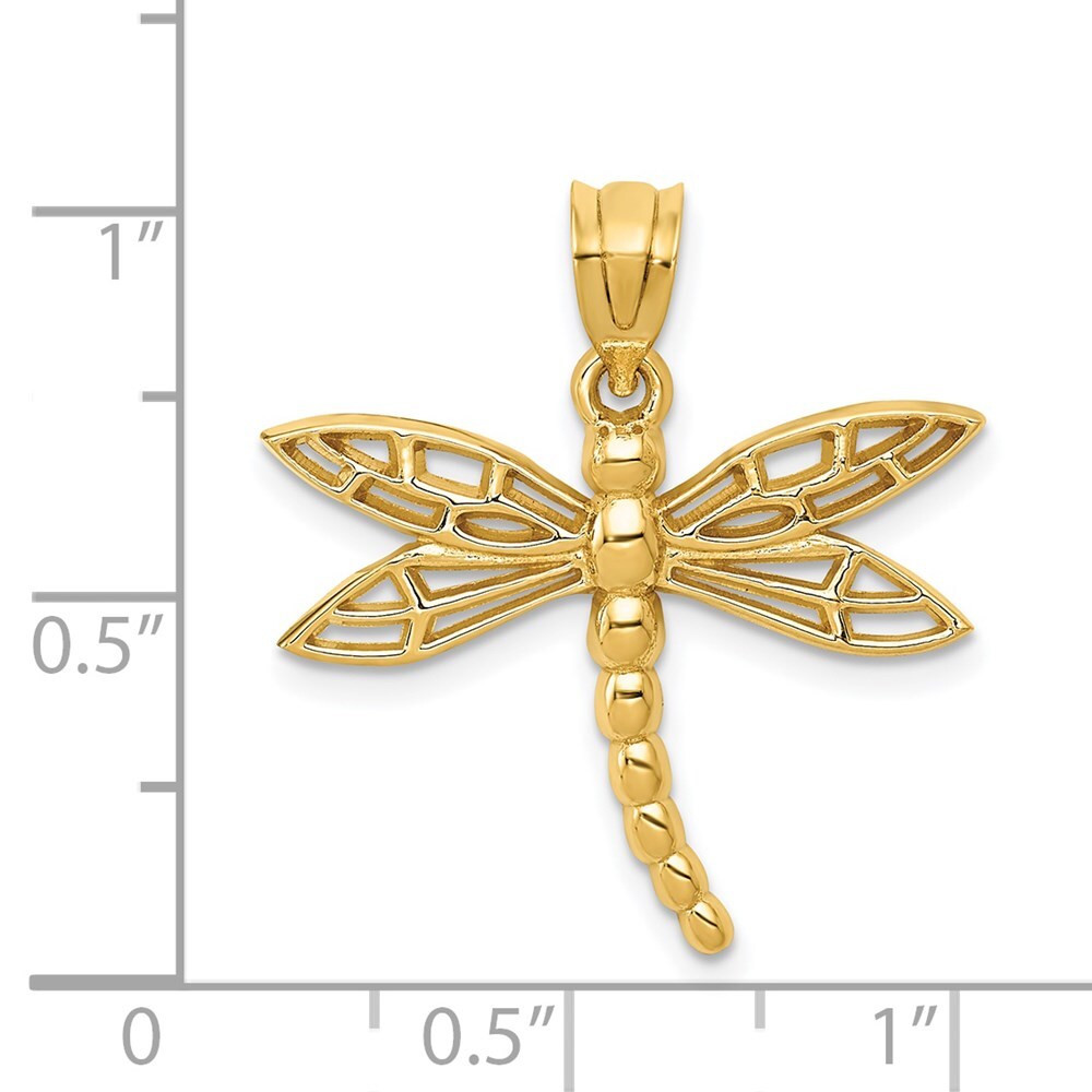 14k Yellow Gold Dragonfly Charm Pendant for Women