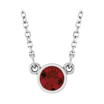 14k White Gold Natural Mozambique Garnet Solitaire Pendant Necklace 16"