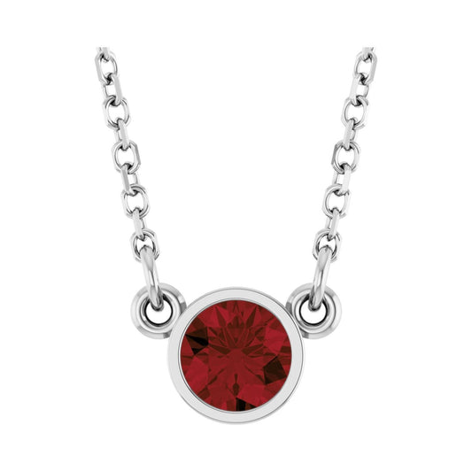 14k White Gold Natural Mozambique Garnet Solitaire Pendant Necklace 16"