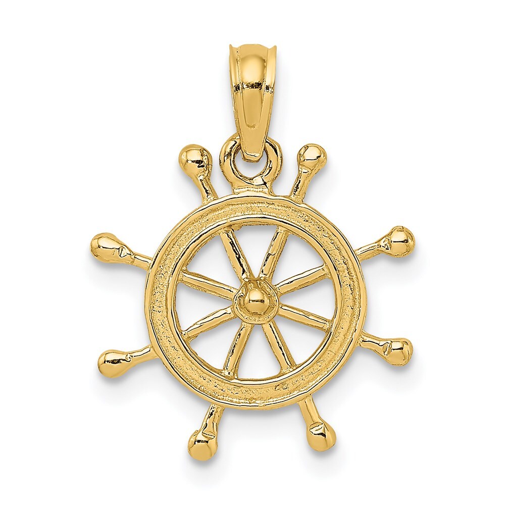 14k Yellow Gold 2-D Ship Wheel Charm Pendant for Women