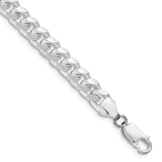 Sterling Silver 7.35mm Domed Side Diamond-Cut Curb Chain Bracelet