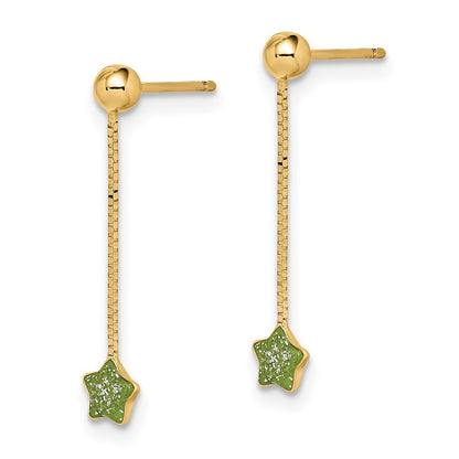 14k Yellow Gold Enameled Star Chain Dangle Earrings