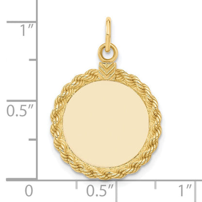 14k Yellow Gold Plain .013 Gauge Circular Disc with Rope Charm Pendant