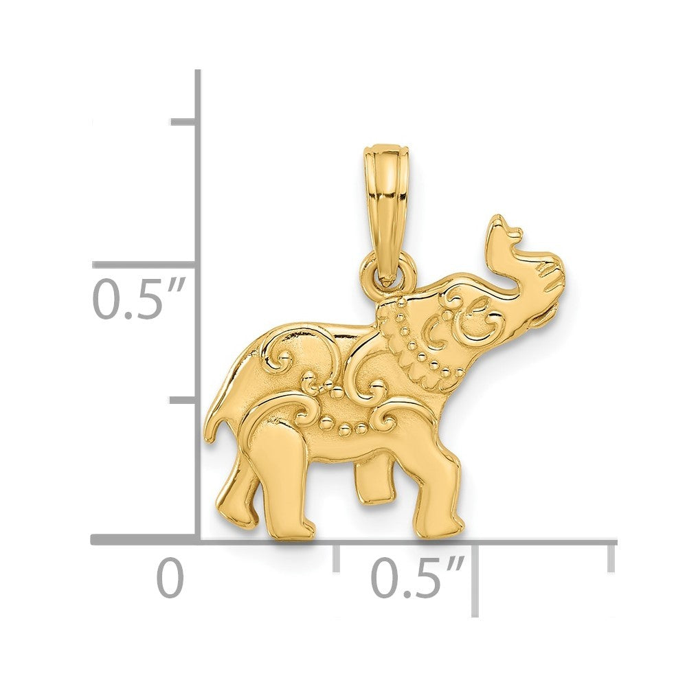 14k Yellow Gold Polished Fancy Elephant Charm Pendant