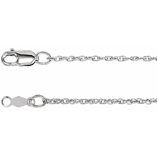 14k White Gold 1.25 mm Rope Chain Necklace 18" Fine Gift for Women