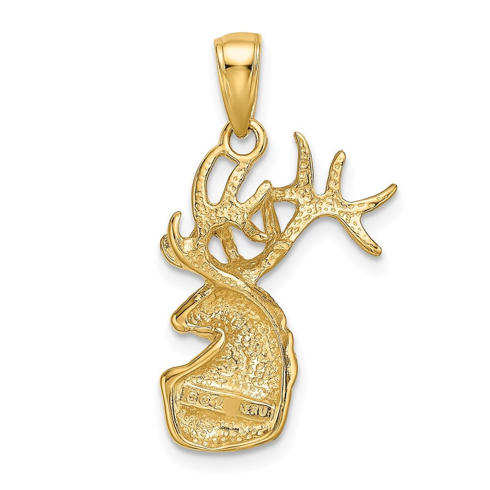 14k Yellow Gold Polished Deer Head Charm Pendant for Women