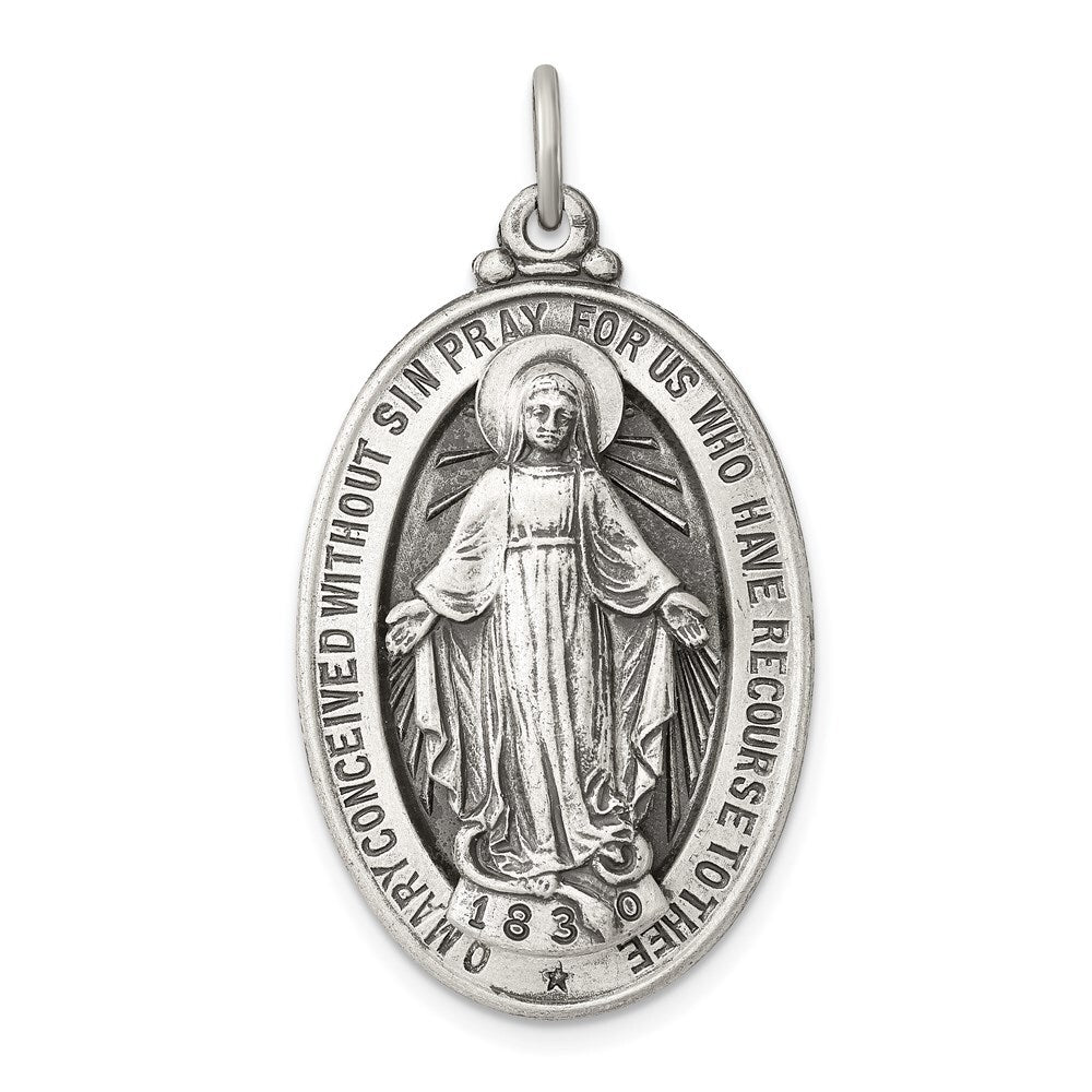 Sterling Silver Antiqued Miraculous Medal Pendant Holiday Gift for Women