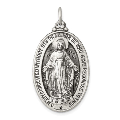 Sterling Silver Antiqued Miraculous Medal Pendant Holiday Gift for Women