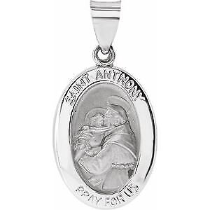 14k White Gold 19x14 mm Oval Hollow St. Anthony Medal Pendant