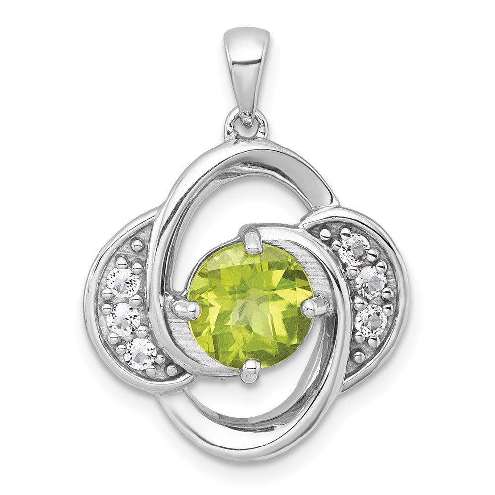 Sterling Silver Polished Checker-cut Round Peridot and White Topaz Pendant
